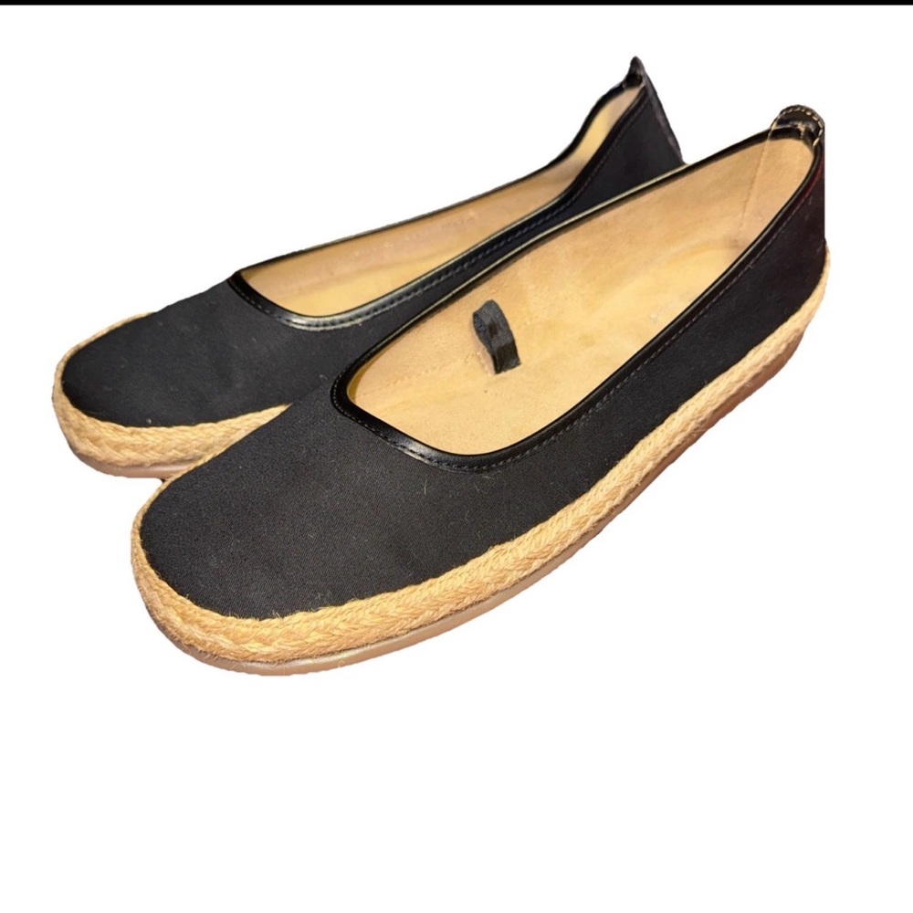 Aerosoles Shoe Womens 8.5 Black A2 Rock Solid Canvas Espadrille Flats EUC